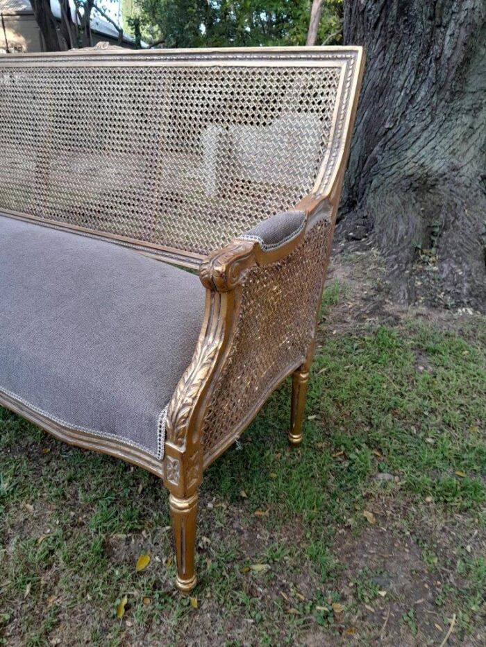 A French Style Hand-Gilded Bench / Settee With Rattan Back - Image 6