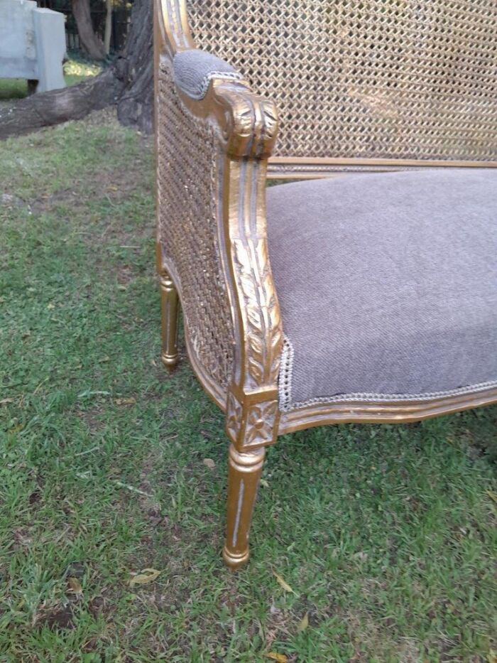 A French Style Hand-Gilded Bench / Settee With Rattan Back - Image 8