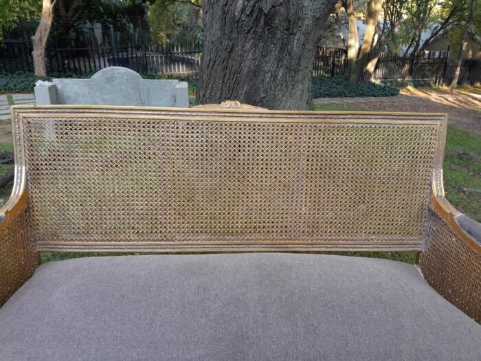 A French Style Hand-Gilded Bench / Settee With Rattan Back - Image 9