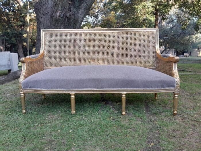 A French Style Hand-Gilded Bench / Settee With Rattan Back - Image 10