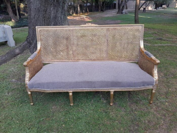 A French Style Hand-Gilded Bench / Settee With Rattan Back - Image 12