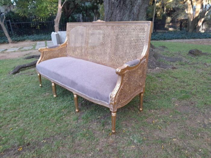 A French Style Hand-Gilded Bench / Settee With Rattan Back - Image 13
