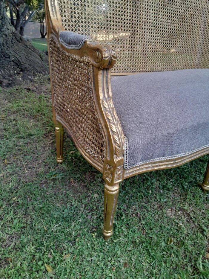A French Style Hand-Gilded Bench / Settee With Rattan Back - Image 14
