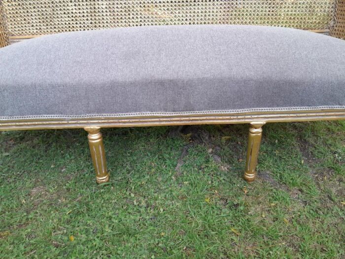 A French Style Hand-Gilded Bench / Settee With Rattan Back - Image 15