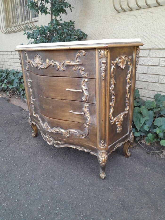 A French Style Ornate and Gilded Chest of Drawers with Marble Top - Image 4