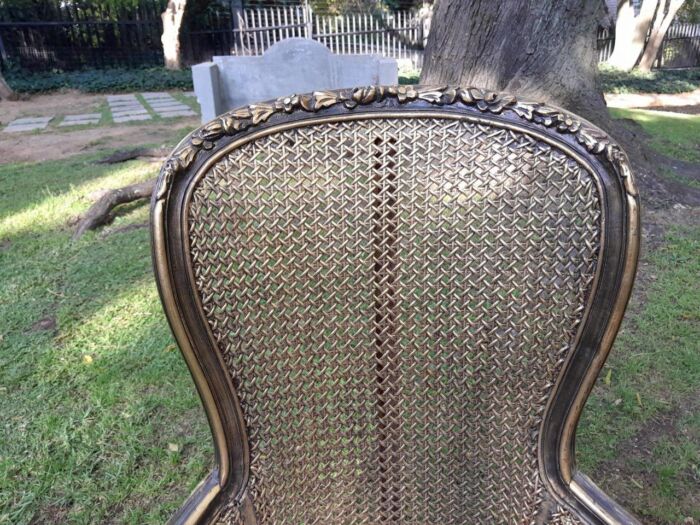 A 20th Century Pair of French Style Gilt Wood Rattan Arm Chairs - Image 8