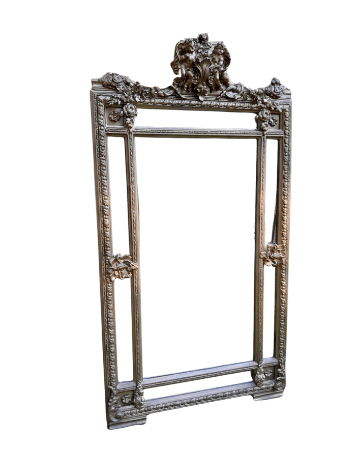 A French Rococo Style Ornately Carved & Gilded Large Bevelled Mirror