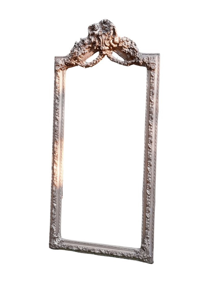 A French Rococo Style Ornately Carved & Gilded Bevelled Mirror