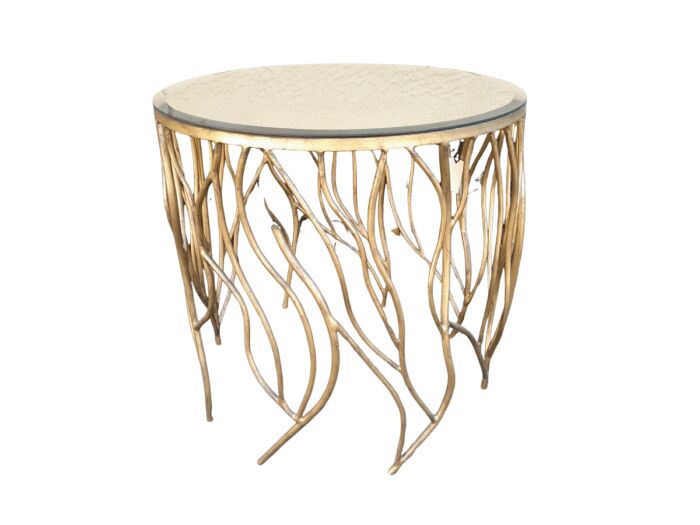 A Custom-Made Designer Wrought Iron Table with Bevelled Mirror top