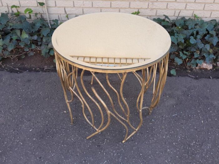 A Custom-Made Designer Wrought Iron Table with Bevelled Mirror top - Image 3