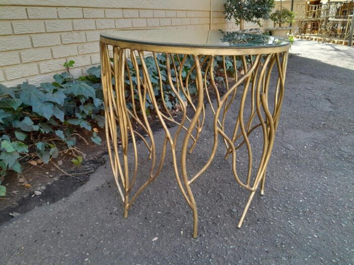 A Custom-Made Designer Wrought Iron Table with Bevelled Mirror top - Image 6