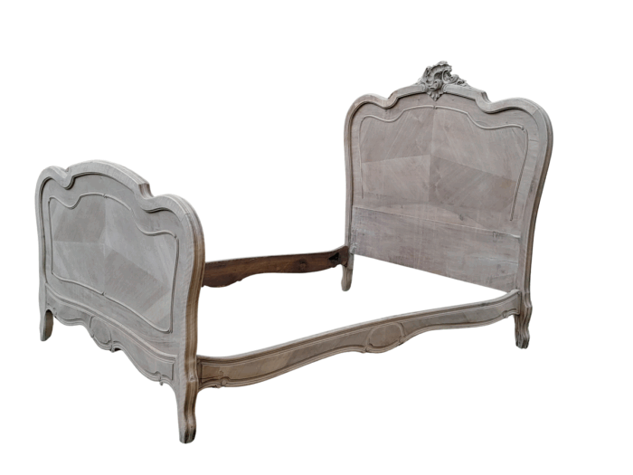 A 20TH Century French Walnut Rococo Style Double Bed in a Contemporary Bleached Finish