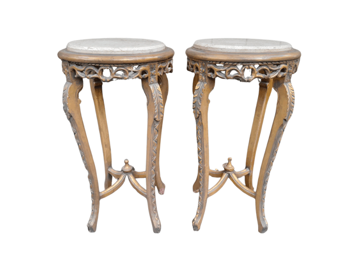 A Pair of 20th Century French Style Gilt Side Tables with Marble Tops