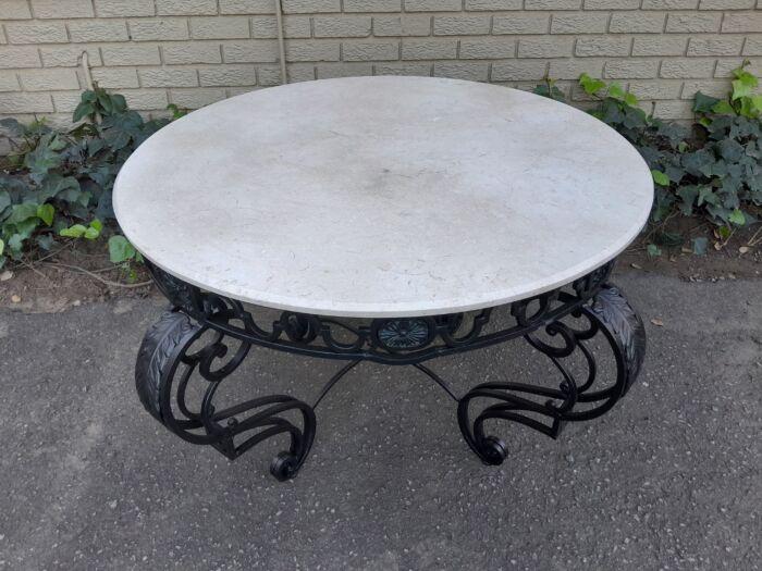 A 20th Century Imported French Style Wrought Iron Circular Entrance Table / Table with Cream Marble Top - Image 4