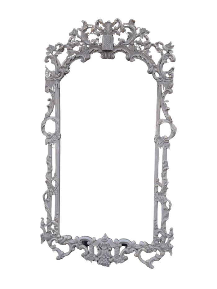 A 20th Century French Style Carved Grey and Gilded Mirror