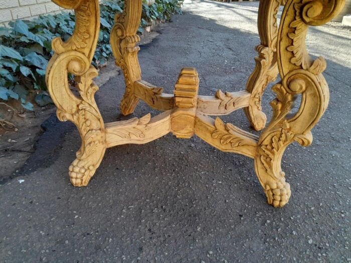 A 20th Century Ornately Carved Circular Wooden Table In A Contemporary Bleached Finish And With A Bevelled Mirror Top - Image 8