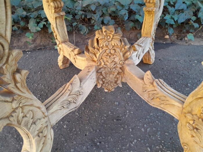 A 20th Century Ornately Carved Circular Wooden Table In A Contemporary Bleached Finish And With A Bevelled Mirror Top - Image 10