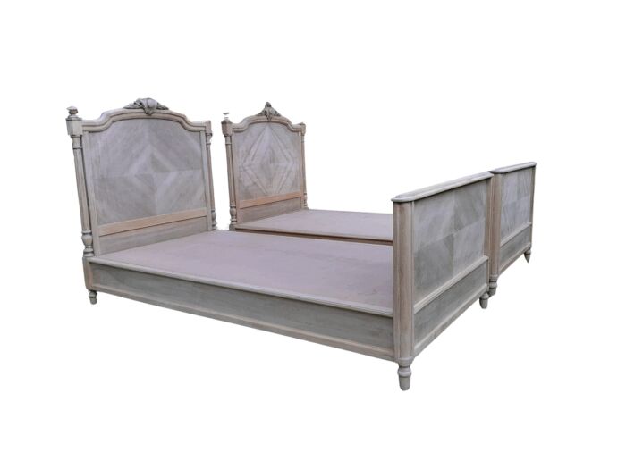 A 20th Century French Pair of Single Walnut Beds in a Contemporary Bleached Finish