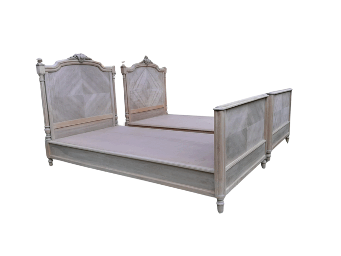 A 20th Century French Pair of Single Walnut Beds in a Contemporary Bleached Finish