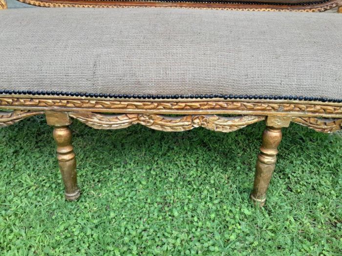 A 19TH Century Circa 1880 French Carved  Giltwood  Settee Upholstered In A Contemporary Hessian Fabric  - Image 6