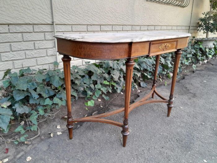 A 20th Century French Walnut  Console Table With Marble Top - Image 4