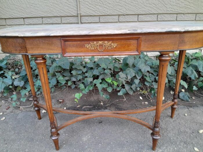 A 20th Century French Walnut  Console Table With Marble Top - Image 7