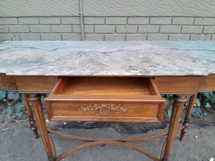 A 20th Century French Walnut  Console Table With Marble Top - Image 8