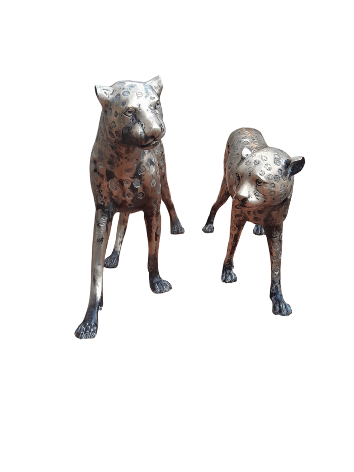 A 20th Century Pair Of Life Size Brass Cheetahs ND