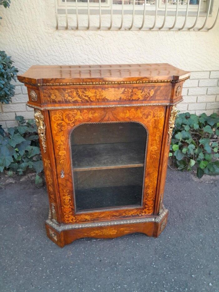 A19th Century French Rosewood, Walnut Marquetry With Ormolu Pier Cabinet Inlaid With Walnut An Exotic Woods With Lock And Key.  With BADA (British Antiques Dealers Association) Stamp - Image 3