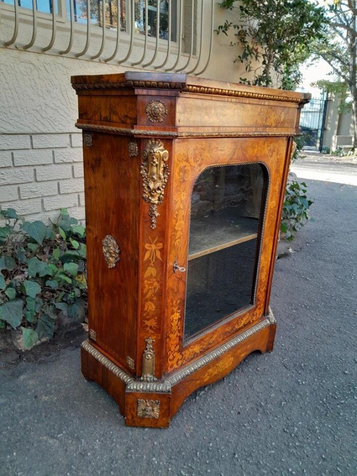 A19th Century French Rosewood, Walnut Marquetry With Ormolu Pier Cabinet Inlaid With Walnut An Exotic Woods With Lock And Key.  With BADA (British Antiques Dealers Association) Stamp - Image 4