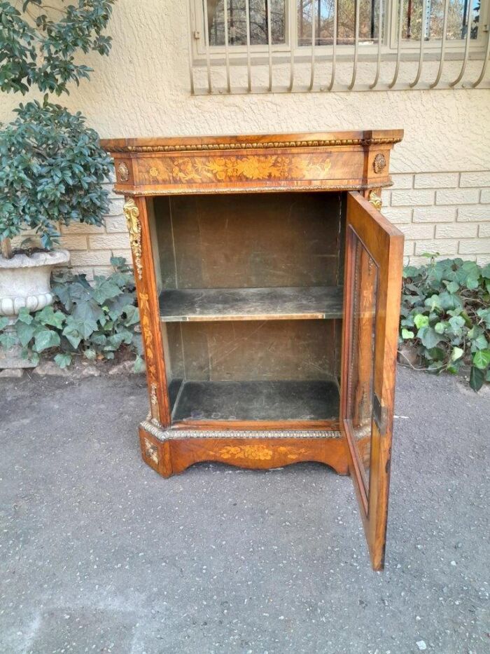 A19th Century French Rosewood, Walnut Marquetry With Ormolu Pier Cabinet Inlaid With Walnut An Exotic Woods With Lock And Key.  With BADA (British Antiques Dealers Association) Stamp - Image 10
