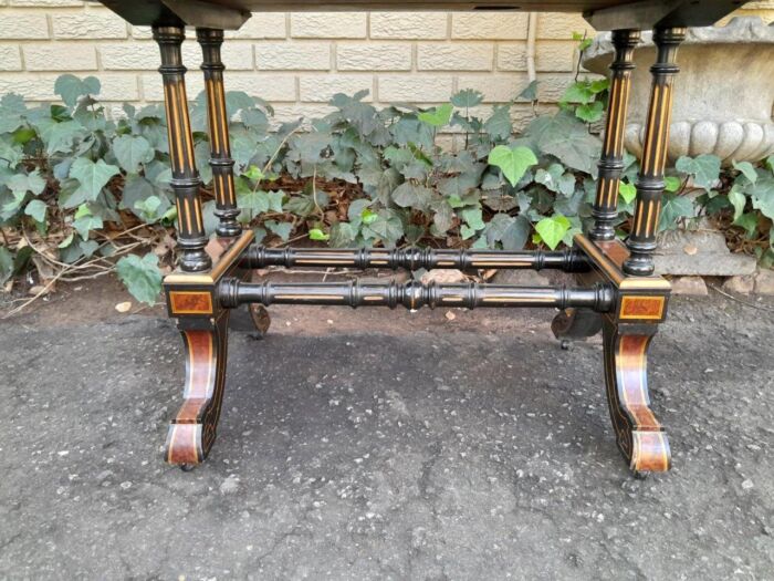 A 19th Century French Burr-Maple And Ebonised Card Table / Drinks Table / Table With Leather Top On Castors - Image 9