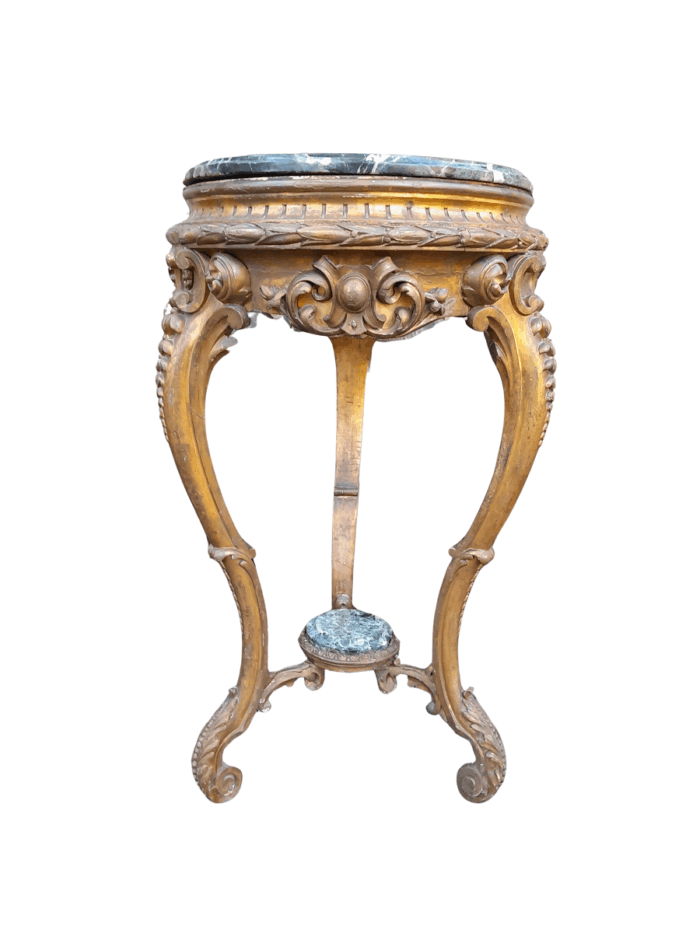 A 19th Century French Ornately Carved Gilt-Wood Table With Green Marble Top