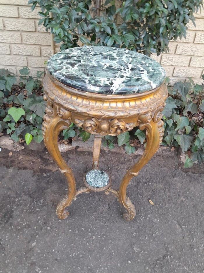 A 19th Century French Ornately Carved Gilt-Wood Table With Green Marble Top - Image 2