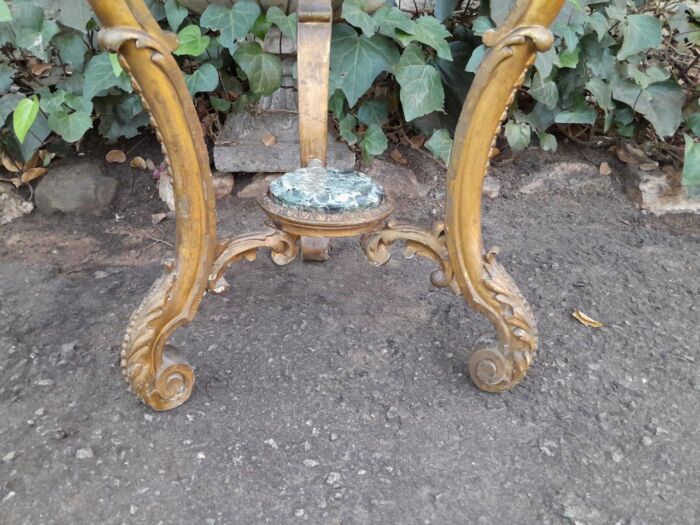 A 19th Century French Ornately Carved Gilt-Wood Table With Green Marble Top - Image 3