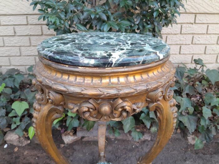 A 19th Century French Ornately Carved Gilt-Wood Table With Green Marble Top - Image 4