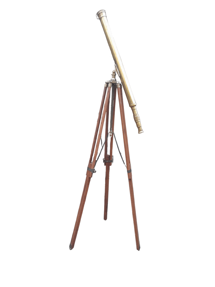 An Early 20th Century English British Ross Brass And Teak Refractor Telescope On Brass And Teak And Brass Base