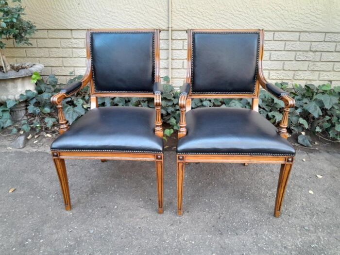Pair Of A 20th Century French  Style Walnut Armchairs Upholstered In Leather - Image 2