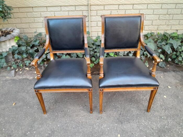 Pair Of A 20th Century French  Style Walnut Armchairs Upholstered In Leather - Image 3