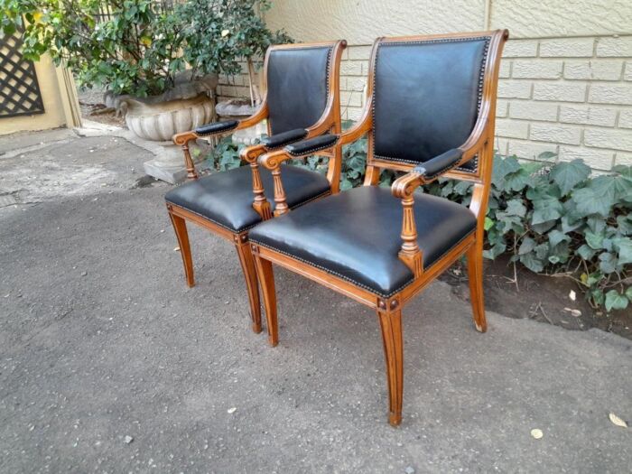 Pair Of A 20th Century French  Style Walnut Armchairs Upholstered In Leather - Image 4