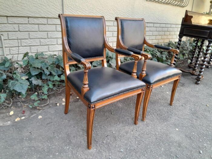 Pair Of A 20th Century French  Style Walnut Armchairs Upholstered In Leather - Image 5