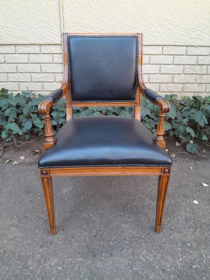 Pair Of A 20th Century French  Style Walnut Armchairs Upholstered In Leather - Image 6