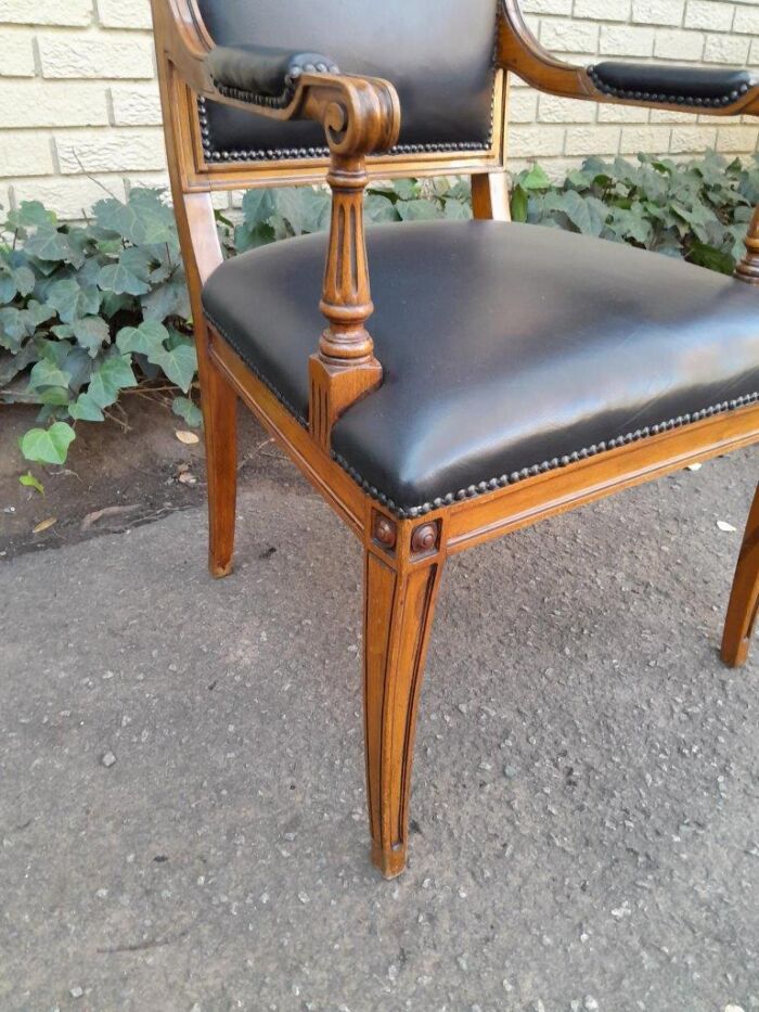 Pair Of A 20th Century French  Style Walnut Armchairs Upholstered In Leather - Image 7