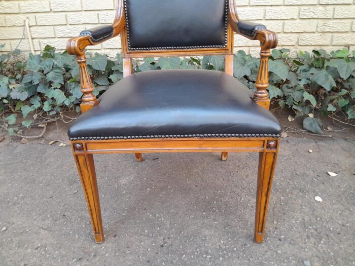 Pair Of A 20th Century French  Style Walnut Armchairs Upholstered In Leather - Image 8