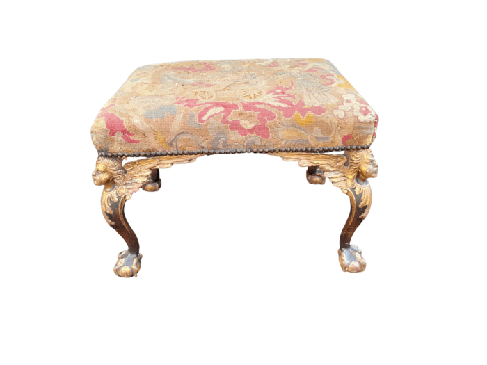 An Early 19th Century French Empire Ornately Hand Carved  Gilt Wood And Aged French Aubusson Woven Tapestry