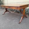 A 20th Century Victorian Style Mahogany Library Desk With  Original Gilt Tooled Leather Inserts On Castors - Image 5
