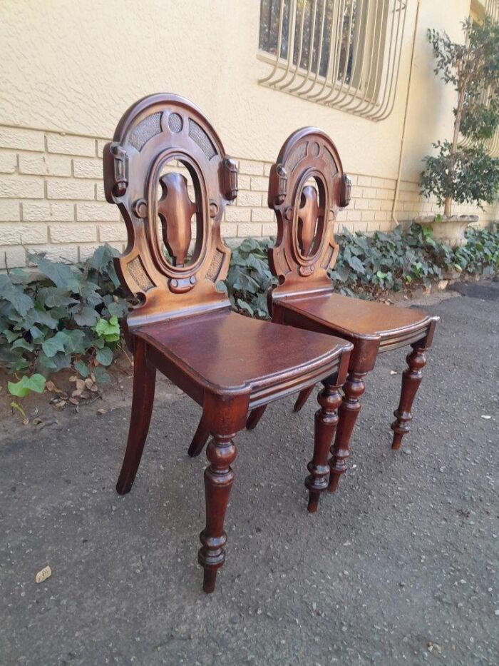 A  20TH Century Pair  of Victorian Carved Mahogany Hall Chairs - Image 3
