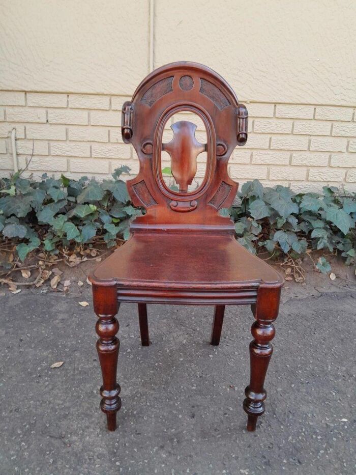 A  20TH Century Pair  of Victorian Carved Mahogany Hall Chairs - Image 5