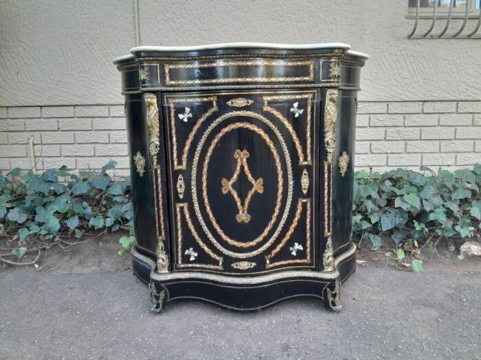 A 19th Century French Credenza With Marquetry Inlay. Mother Of Pearl And Ormolu And White Marble Top - Image 2