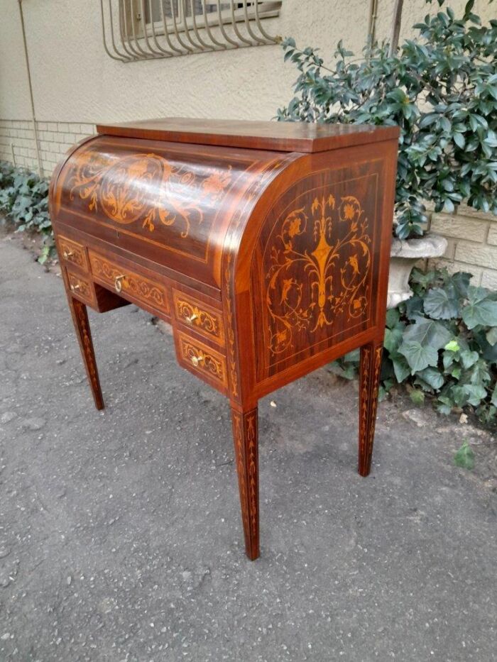 A 20th Century Rosewood And Inlaid Marquetry Cylinder Desk With Pull Out Writing Section - Image 4